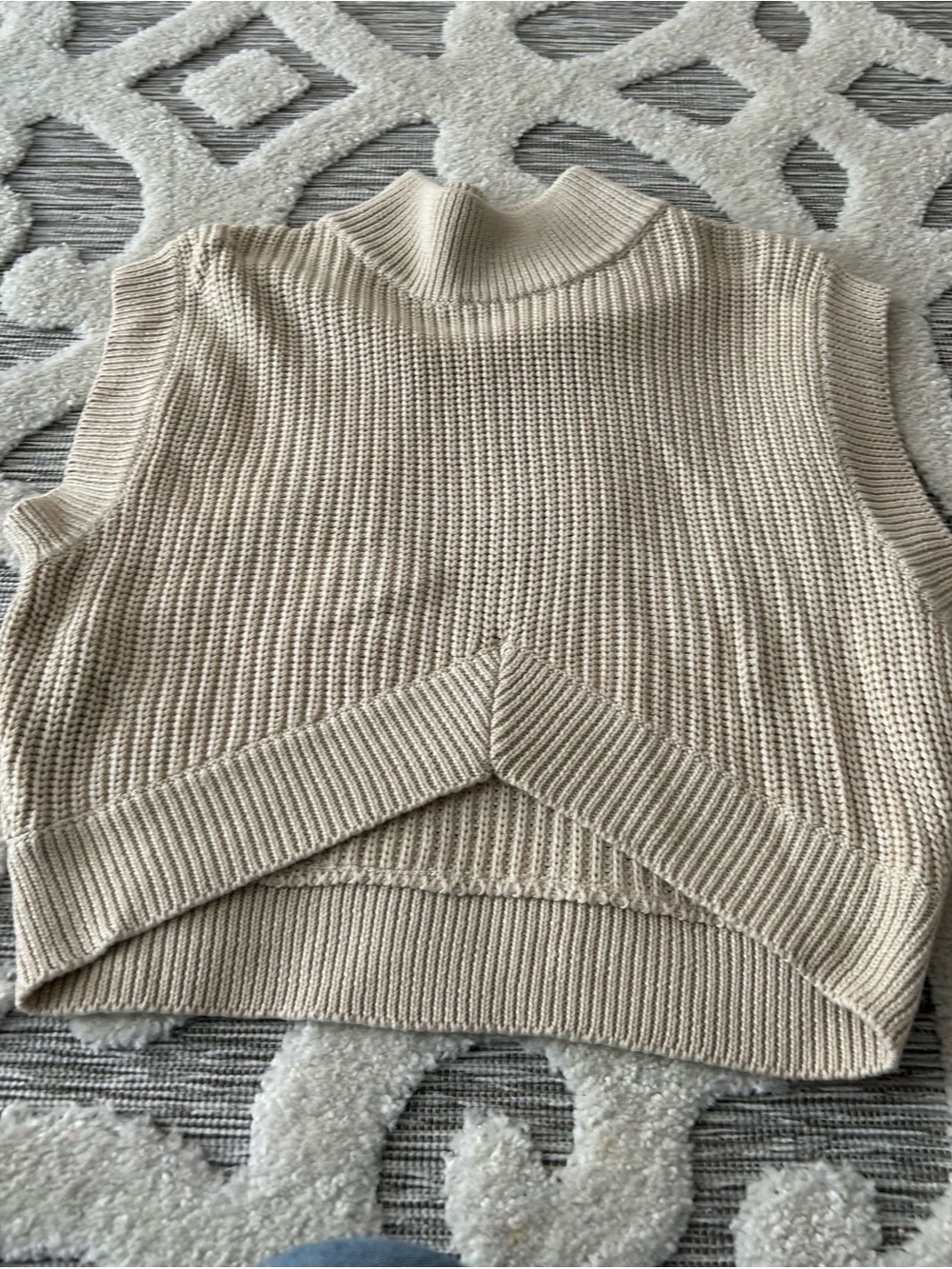 eesome Sleeveless Cowl Turtleneck Knit Vest in Beige